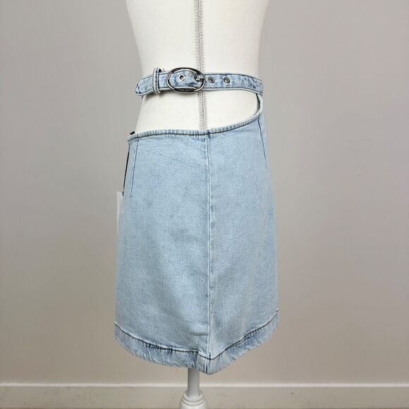 WeWoreWhat Cutout Denim Skirt Mini High Waist Light Blue Buckle Large NWT - Picture 9 of 11